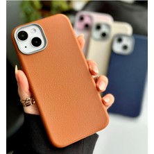 Go Aksesuar 13-14 - 15 Uyumlu Estetik Dokulu Deri Görünümlü Esnek Silikon Kılıf - Kahverengi