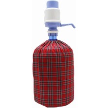 Çizgikare Kırmızı Küçük Ekoseli Damacana Kılıfı