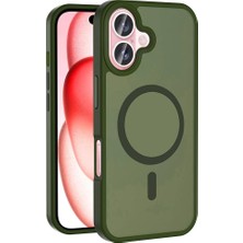 ile Uyumlu 16 Plus Kılıf M-Safe Şarj Özellikli Mat Arka Yüzey Sio Kapak Koyu Yeşil