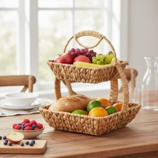 Hasır 2 Katlı Sunum Sepeti – Yuvarlak ve Kare Seçenekli El Örgüsü Doğal Meyvelik, Ekmeklik ve Servis Tabağı | Rustik Mutfak ve Masaüstü Düzenleyici | Dekoratif Çok Amaçlı Sepet (Kare)