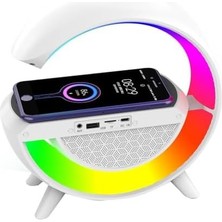 MD-G111 Beyaz RGB10W 1800MAH 10 Metre Mesafeli BLUETOOTH/TF/USB/15W Şarj Rgb Işıklı Speaker Masa Lambası Özelllikli Kablosuz Şarj Özellikli