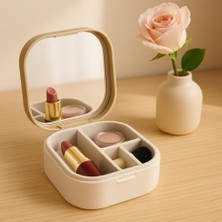 Suwors Taşınabilir Takı ve Makyaj Organizeri – Aynalı, 4 Bölmeli, Çanta Boy (9X9X3,7 Cm) | Seyahat Dostu, Kompakt ve Şık Tasarım