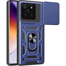 Için Uyumlu 14T Pro Kılıf Magnetik Standlı Kamera Korumalı Sürgülü Vega Kapak Mavi