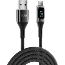 Juo 12W Dijital LED Ekranlı Usb-A To Lightning iPad Örgülü Hızlı Şarj ve Data Kablosu 2 Metre
