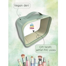 Figiza Makyaj Çantası Kozmetik Düzenleyici Seyahat Tipi Deri Görünümlü Şeffaf Organizer (24 * 18 * 11 Cm) (Yeşil)