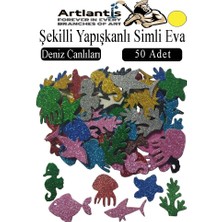 Artlantis Şekilli Simli Eva Yapışkanlı 50 Li 1 Paket Kendinden Yapışkanlı Simli Eva Sticker Okul Öncesi Kreş Ana Sınıfı