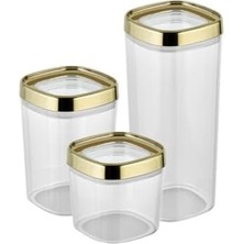 Erzak Saklama Kabı 3lü Set Metalik Kaplama Kapak 1,8lt - 1lt - 600ML (Altın)