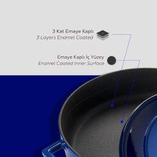 Metal Döküm Çok Amaçlı Yayvan Tencere, Trendy, 24 Cm, 2.47 L, Mavi