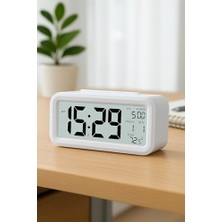 Şeker Ofisi Dekoratif Dijital Alarmlı Saat, 12/24 Dönüştürme Gece Görüşlü Yatak Başucu Saati Masa Saati LED Ekran Pilli Çalar Saat 13 x 4.5x 7.5cm (Beyaz)