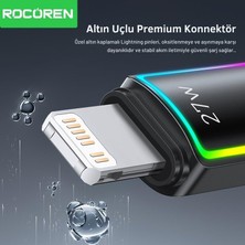27W Type-C To Lightning Rgb Aydınlatmalı Örgülü Şarj ve Data Kablosu 1 Metre
