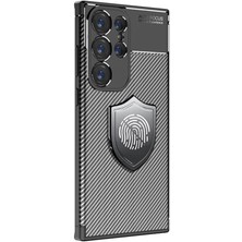 Teknosepetim Galaxy S25 Ultra Siyah Kılıf Karbon Tasarım Parmak Izi Yapmayan Kamera Kısmı Yüksek Lens Koruyucu Esnek Auto Focus