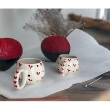 Özel Kabartmalı Kalpli 2'li El Yapımı Seramik Kupa