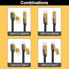 4’ü 1 Arada Hızlı Şarj Kablosu 100W – Type-C, Usb-A, Lightning, Çoklu Dönüştürücü Kablo | Pd 27W / Qc 4.0 Uyumlu, Naylon Örgü, Dolaşmaz Tasarım (Sarı/siyah)