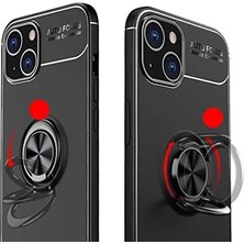 14 ile Uyumlu Novel Tpu Koruma Yüzüklü Stand Olabilen Toz ve Kirden Koruyan Silikon Kılıf 14 ile Uyumlu Kılıf Siyah-Mavi Yüzüklü Kılıf