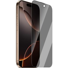 Caseworld 16 Pro Max ile Uyumlu Caseworld Crystal Shadow Serisi 0.15MM 3D Privacy Hayalet Cam Ekran Koruyucu Siyah