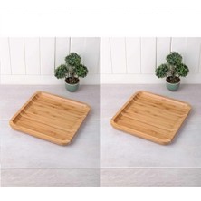 2 Adet 20 cm Bambu Ahşap Kare Pasta Kahvaltı Servis Sunum Tabağı