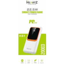 H31 20000 Mh Pd 20W ve USB 22.5W Fast Hızlı Şarj Dahili Type C ve Lightning Kablolu Dünya Standartlarına Uygun Polymer Batarya Birebir Amper LCD Göstergeli Powerbank (Siyah)