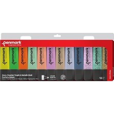 Fosforlu Kalem 12'li Asetat Karışık Renk 3 Neon ve 3 Pastel ve 3 ve 3 Simli