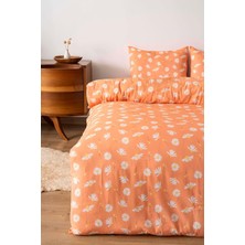 Turuncu Papatyalı Tek Kişilik Pamuklu Nevresim Takımı