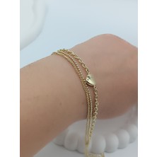 Lagül Aksesuar 316L Çelik Kararmaz Paslanmaz 3' Lü Görünümlü Kalp Detaylı Gold Bileklik