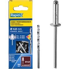 Kör Perçin Alüminyum, 50 Adet Matkap Ucu Dahil, 4,8 x 12 Mm, 5000388