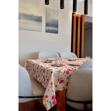 Loom & Laurel Baskılı Yıkanabilir Masa Örtüsü Mutfak Bahçe Piknik Masa Örtüsü Pembe Ağırlıklı Çiçek Desenli (140X200)