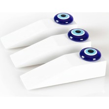 Nazar Boncuklu El Yapımı Beyaz Ahşap Kapı Stoperi - Geleneksel ve Modern Evler Için Güvenli Kapı Takozu - Çizilmez Tabanlı Kaymaz Kapı Desteği