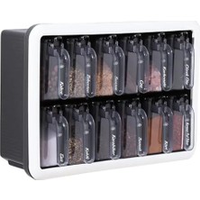 12'li Kaşıklı Baharatlık Seti - Ultra Güçlü Yapışkan ile Duvara Monte ve Tezgah Üstü Kullanım, Kapaklı Mutfak Düzenleyici Baharatlık Takımı, Antresit Renk