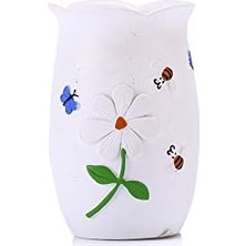 Homi Kalemlik Çiçekli Poliresin Model Ofis Gereci 7X7X10CM, Beyaz