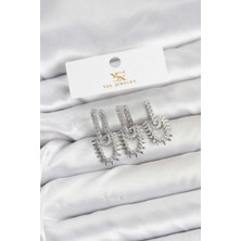 Clariss Pirinç Gümüş Renk Zirkon Taşlı Vintage Model Ysx Trio Küpe Seti