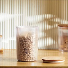 Düz Desenli Cam Saklama Kabı - Hava Geçirmez Ahşap Kapaklı, Lüks Mutfak ve Restoran Kullanımı Için (200 Ml)