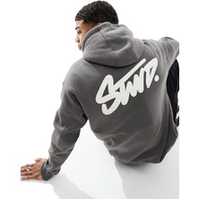 Bellanova Unisex 3 Iplik Oversize Swnd Yazı Baskılı Kapüşonlu Kanguru Cepli Rahat Günlük Hoodie Sweat