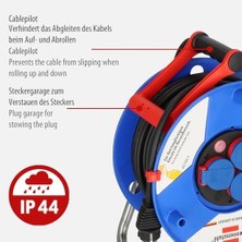 IP44 Ticari/şantiye Kablo Makarası, 40 M - Özel Plastik (Şantiye Kullanımı ve Dış Mekanda Sürekli Kullanım, Almanya'da Üretilmiştir) Mavi