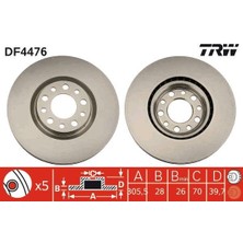 Trw DF4476 - Ön Fren Dıskı Jeep Renegade 14 Compass 16 Alfa Romeo 159 05 Gıulıetta 10 Fıat 500×14 305×28X5 Delik