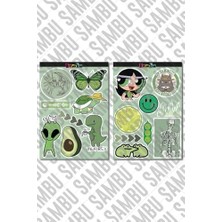 Green Aesthetic Temalı Etiket Seti 1 - Yeşil - Laptop Notebook Telefon