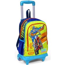 Işıklı Tekerlekli Motorsiklet Çekçek Okul ve Seyahat Çantası Erkek Çocuk Lacivert Sarı
