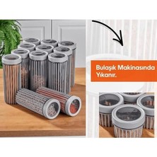 3'lü Çevir Aç Kapak Kavanoz Plastik Saklama Kabı Seti, Büyük, Orta, Küçük, 3 Boy (Bej)