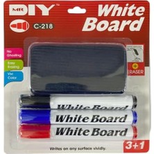 Beyaz Tahta Kalemi ve Silgisi Seti Siyah Kırmızı Mavi 3 Renk Kalem ve Kadife Silgi