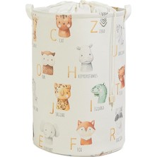 Çocuk Odası Ağzı Büzgülü Sevimli Hayvanlar Oyuncak Sepeti 36 x 48 cm