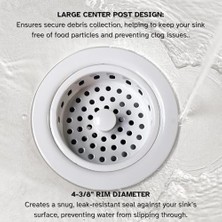 D214-50 3-1/2" Post Style Büyük Mutfak Lavabo Sepeti Süzgeç, 1'li Paket, Toz Boya Beyaz