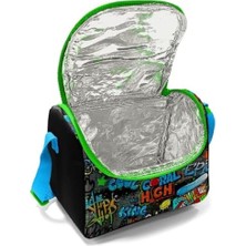Erkek Çocuk Siyah Yeşil Grafiti Ilkokul Okul Beslenme Çantası - Yalıtımlı