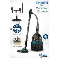 Philips Otomatik Açılıp Kapanma Işıklı Başlık + Turbo Halı Döver Başlık Marathon Ultimate Power Max Sensörlü Powercyclone 10 Teknolojili En Üst Segment Süpürge XB9185