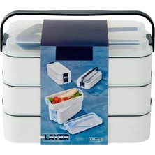 3 Katlı 1260 ml Çatal Kaşıklı Sefer Tası Beslenme Kabı Yemek Taşıma Seti Lunch Box Bpa Sıfır Kilitli Taşıma Kulplu 420 ML+420 ML+420 Ml+ Çatal+ Kaşık Karışık Renk