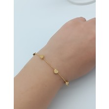 Lagül Aksesuar 316L Çelik Kararmaz Minik Kalplerle Süslenmiş Gold Bileklik