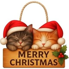 Uyuyan Kedili Yılbaşı Ahşap Kapı Süsü Kapı Süsü, Yılbaşı Süsü Yılbaşı Temalı Hediyeler (30-18 Cm)