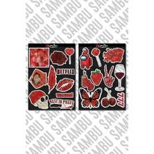 Red Aesthetic Temalı Etiket Seti 1 - Kırmızı - Laptop Notebook Telefon