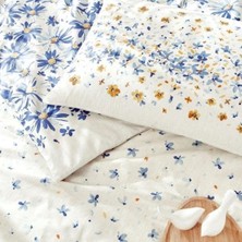 Caroline Desenli Pamuk Nevresim Takımı, Mavi, Tek Kişilik