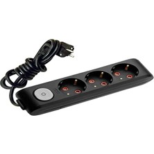3lü Anahtar-Topraklı Ç.k 5mt Siyah Priz