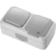 Yatay Ikili Kombine Anahtar Topraklı Priz Gri