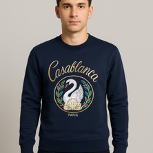 Yusgos Unisex Erkek/kadın Casablanca Nakışlı Kapüşonlu Sıfır Yaka Sweats